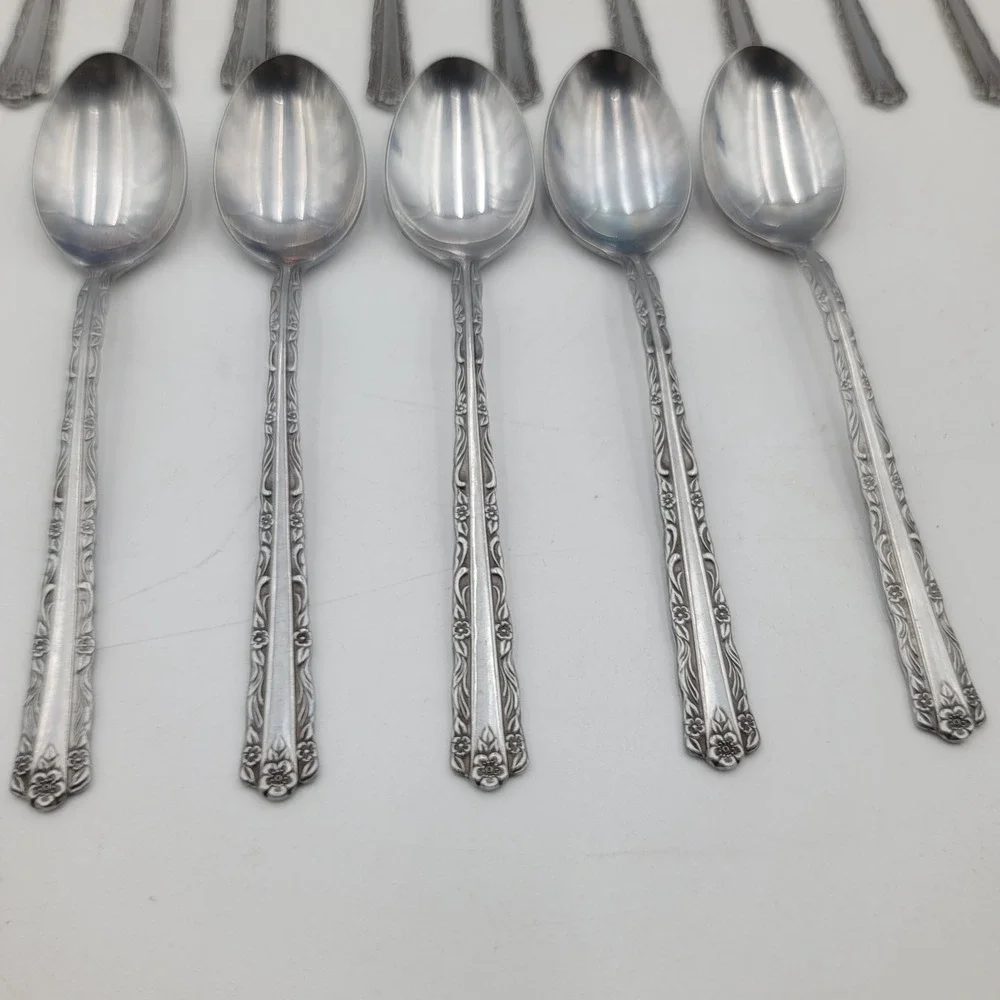 15pc Vintage Stainless Flatware Set Japan Floral Pattern UNF363 Forks Spoons